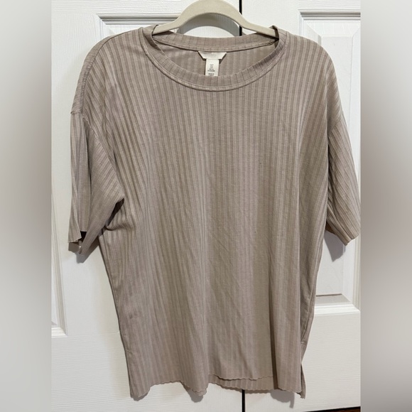 Oversized Beige Ribbed Women's Top - Picture 1 of 5